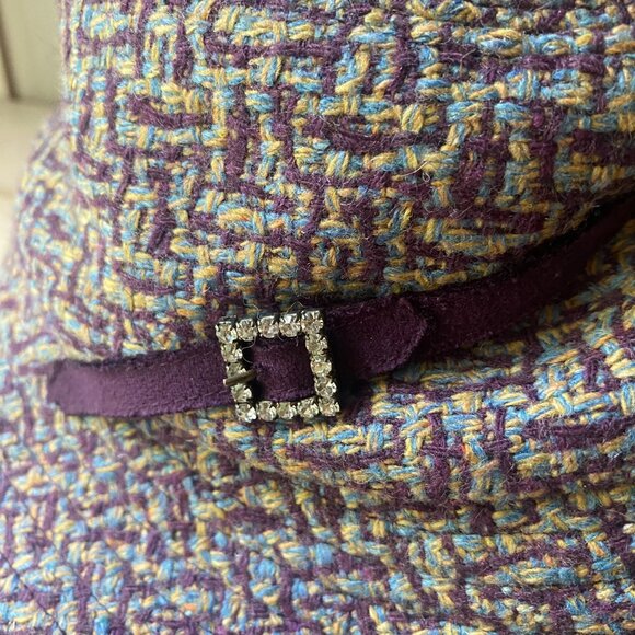 Betmar NY Purple Tweed Wool Blend Woven Bucket Hat Rhinestone Y2K classic Preppy - Picture 3 of 11